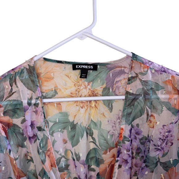 Express Sheer Purple and Orange Floral Duster - Picture 3 of 5